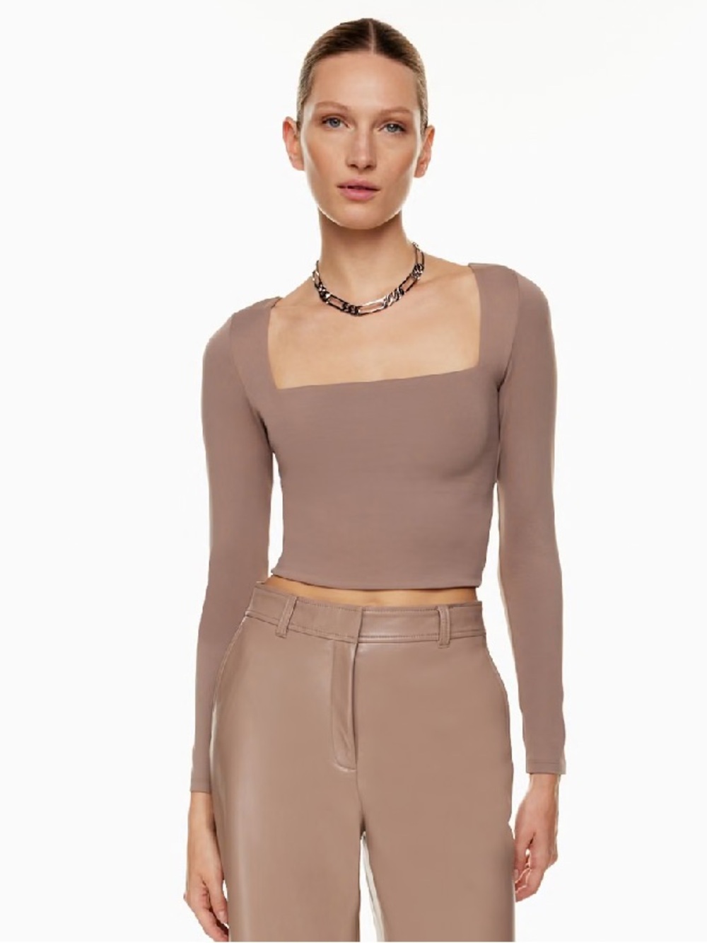 Babaton Aritzia Contour Squareneck Long sleeve Deep Taupe XL Minimalist Neutral